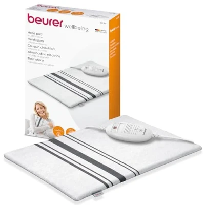 Afbeelding van Beurer HK 25 Elektrisch Warmtekussen Heating Pad 40 x 30 cm 3 Warmtestanden Max. 65C Automatische uitschakeling Fleece/katoen Hoes machinewasbaar Jaar garantie Grijs/wit
