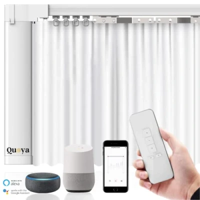 Afbeelding van Quoya QL600 Slimme elektrische gordijnrail, gemotoriseerde motor, verstelbare spoorlengte, compatibel met Alexa, Google, Siri, Apple Watch (QL600, tot 5 m))