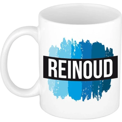 Afbeelding van Reinoud Naam / voornaam kado beker mok verfstrepen Gepersonaliseerde met mokken