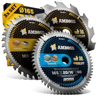 Afbeelding van AMBOSS WERKZEUGE® Ø165 x 20 accu handcirkelzaagbladenset geschikt voor Bosch GKS 18V 57g, GKT 55 GCE, Makita SP6000 165 zaagblad assortiment