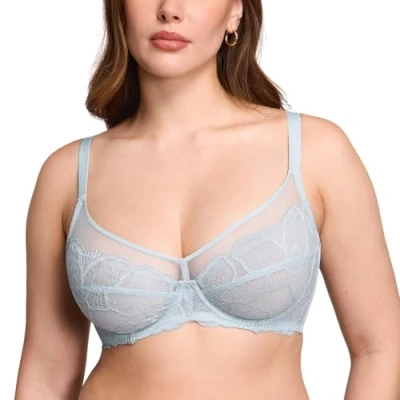 Afbeelding van DOBREVA Dames Kant Minimizer BH met beugel Grote Borsten Sexy Volledige cups Ongevoerd Arctisch Blauw 95E