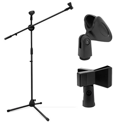 Afbeelding van Ohuhu Microfoonstandaard, met 2 microfoonclips, microfoonstatief voor zingen, podiumvergaderingen, taal, microfoonstandaard galgen, microfoonhouder een stabiele stand
