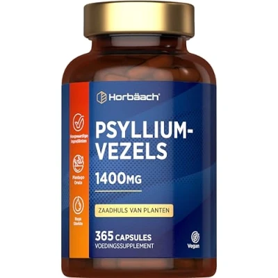 Afbeelding van Psyllium Husk Capsules 1400mg Vezelsupplement Hoge sterkte Poeder 365 Veganistische Natuurlijk prebioticum door Horbaach