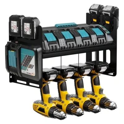 Afbeelding van JYiuog Gereedschapsopslag, wandhouder, gereedschapsrek voor Makita oplader DC18SF DC18RC, 18 V/14,4 V accu&#039;s en slagboor, gereedschapshouder werkplaats garage, organisatie