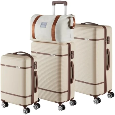 Afbeelding van tectake® Kofferset 13 delige reisset Reiskoffers Reiskoffer set Inclusief handbagage koffer, Reistas, Toilettas, Accessoiretas Trolley met TSA slot Creme