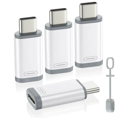Afbeelding van MoKo Lightning Female to USB C Male Adapter 4 Pack, Type Charger Connector for iPhone 15 Pro Max Plus, iPad, Support Charging/Data Transfer, NOT Audio/OTG, White + Gray