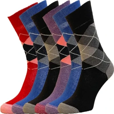 Afbeelding van ZombaFlo 6 paar diabetische sokken voor vrouwen niet elastisch katoenrijk zachte grip Stay Up Soft Top UK 4 7 Multipack, Argyle, 37 40 EU