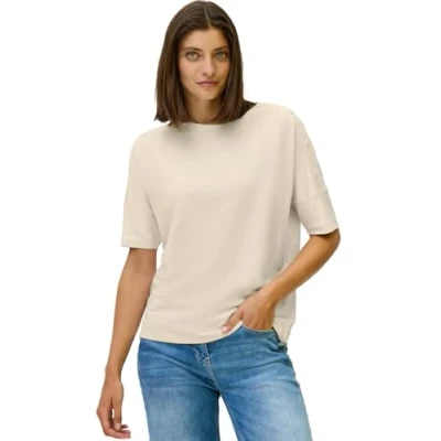 Afbeelding van Cecil MIT Knopfdetail Tshirt print, Dames, Maat: XS, Beige