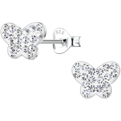 Afbeelding van JoyS Zilveren vlinder oorbellen 9 x 6 mm kristalletjes oorknoppen sterling zilver 925