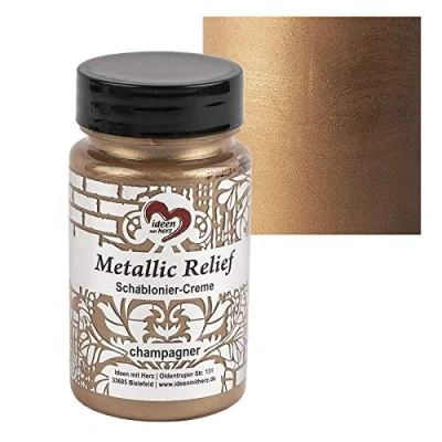 Afbeelding van Ideen mit Herz Sjabloneercrème, metallic reliëf, fijne structuurpasta, sjabloneerkleur, sjabloneerpasta, 90 ml, op waterbasis (champagne)