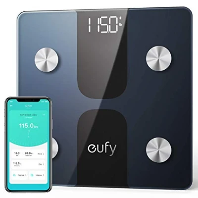 Afbeelding van eufy Smart Scale C1 met Bluetooth, lichaamsvetschaal, draadloze digitale weegschaal, 12 metingen, gewicht/lichaamsvet/BMI, analyse van lichaamssamenstelling, zwart/wit, lbs/kg