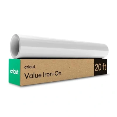 Afbeelding van Cricut Opstrijkbaar Wit 6m (20ft) Warmteoverdracht Vinyl Roll voor gebruik met alle snijmachines