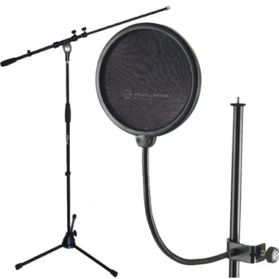 Afbeelding van K&amp;M 23956 popbescherming + keepdrum MS107B microfoonstandaard