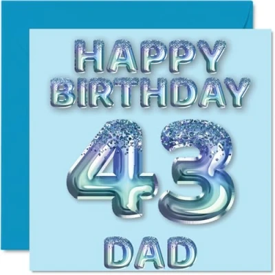 Afbeelding van 43e verjaardagskaart voor papa blauwe glitter feestballonnen gelukkige verjaardagskaarten 43 jarige vader van zoon dochter, 145 mm x cadeau