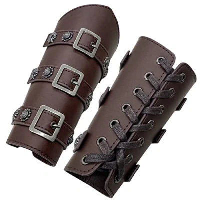 Afbeelding van HiiFeuer Middeleeuwse PU lederen Gesp Armbracers, Ridder LARP Retro Renaissance Armbeschermers, één maat paar(Donkerbruin)