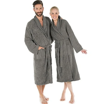 Afbeelding van CelinaTex S XXXL Badjas sjaalkraag Uni lange opgestikte zakken dames heren unisex warm badstof katoen Oeko Tex Oregon