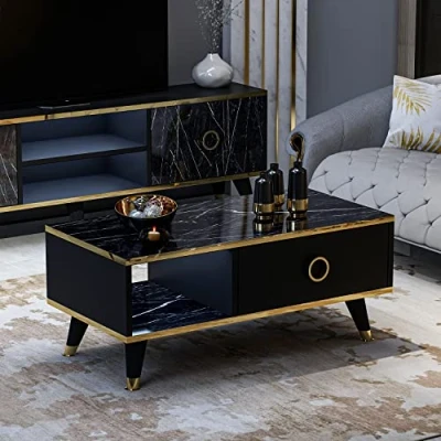 Afbeelding van Homidea Sophia Salontafel, woonkamertafel, koffietafel, bijzettafel, trendy, zwart