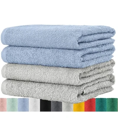 Afbeelding van BaSaTex Set van 4 badstoffen handdoeken, 100% katoen, 4x handdoek, grijs/rookblauw, 50 x 100 cm
