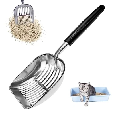 Afbeelding van GmeDhc schep voor kattentoilet, zeefschep, metaal, diepe snelle zeef met lange handgreep, comfortabele ontworpen katten meer