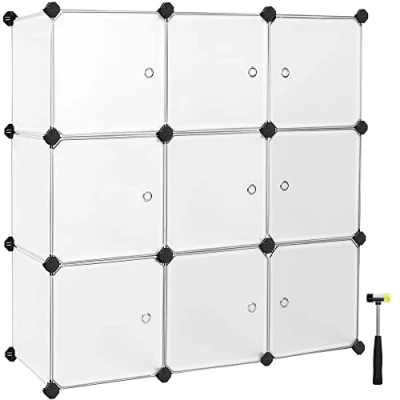 Afbeelding van SONGMICS 9 Cube opbergorganisator, kunststof kast met deuren, modulaire voor kleding, schoenen, speelgoed, boeken, eenvoudig te monteren, zwart LPC116HS