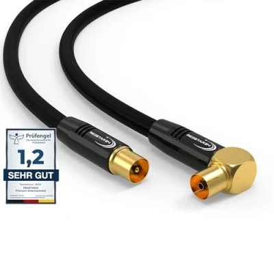 Afbeelding van RedStar24 Antennekabel, 3 m, zwart, stekker tot 90 haakse bus coax, premium HDTV coaxkabel voor kabeltelevisie, tv kabel: compatibel met TV, radio, DVB T/T2, C, DAB