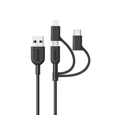 Afbeelding van Anker Powerline II 3 in 1 kabel, 0,9 m lange lightning /USB C/micro USB voor de iPhone, iPad, LG, Galaxy, Xperia, Android mobiele telefoons en nog veel meer (zwart)