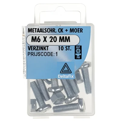 Afbeelding van Deltafix Metaalschroef verzinkt CK + Moer M6 x 20 mm 10 stuks