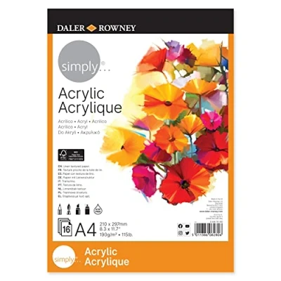 Afbeelding van Daler Rowney Simply Linen Texture 190gsm A4 acryl papieren pad, gelijmd 1 zijde, 16 witte vellen, ideaal voor beginnende kunstenaars en hobbyisten