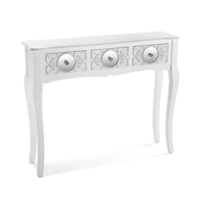 Afbeelding van Versa Indra Bijzettafel voor in de Hal Entree Haltafel, Console Tafel, met 3 lades, Afmetingen (H x B H) 80 25 95 cm, Hout, Kleur Wit