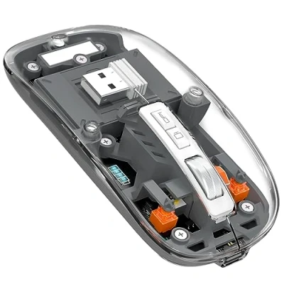Afbeelding van MAGIC REFINER Draadloze Muis, 2.4 GHz of Bluetooth 5.0 Wireless Mouse, Stille Klikken, Oplaadbare, 2400DPI USB C Transparante Gaming Batterijniveau Zichtbaar, Laptop/Win/Mac/Chrome, Grijs