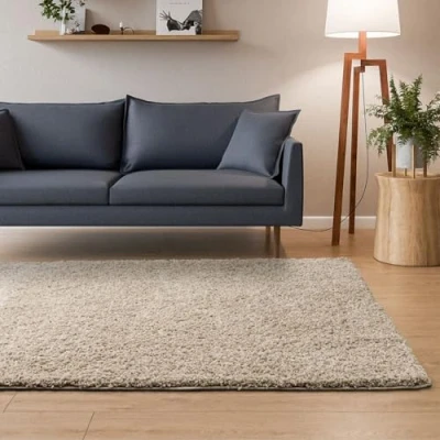 Afbeelding van Interiyou Hoogpolig tapijt Sofia 160x230 cm beige pluizig en effen wasbaar antislip zachte hoogpolige