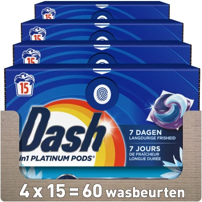 Afbeelding van 4x Dash Wasmiddelcapsules 4in1 Platinum Pods Zeebries 15 stuks