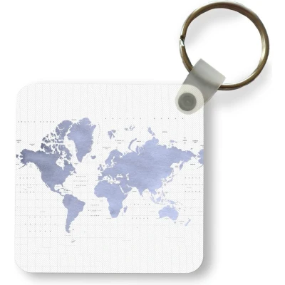 Afbeelding van Sleutelhanger Uitdeelcadeautjes Wereldkaart Blauw Waterverf Plastic