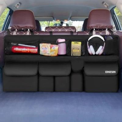 Afbeelding van Einesin Kofferbak Organizer Auto, Auto Opbergtas met 9 Vakken, Kofferbaktas Stevig Elastiek, Magische Steekstructuur voor SUV (105 * 52cm)