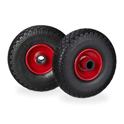 Afbeelding van Relaxdays steekwagenwiel set van 2 stuks stalen velg anti lek 25 mm as 100 kg zwart rood