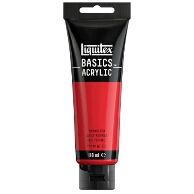 Afbeelding van Liquitex Basics 8870040 Monopigmenteerde acrylverf, kunstenaarspigmenten, lichtecht, gemiddelde viscositeit, archiefkwaliteit, zijdeglanzende afwerking, 118ml Primary Red