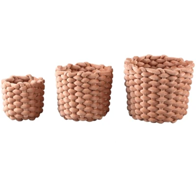 Afbeelding van PTMD Mand Olliver 24x24x28 cm Fluweel Bruin Set van 3