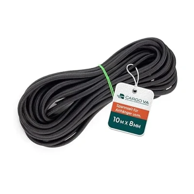 Afbeelding van CargoVA Rubber touw 8mm 10m zwart Uitzetbaar 80% rek Weerbestendig spantouw voor aanhangwagens, luifels, dekzeilen etc.