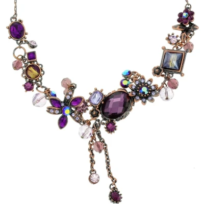 Afbeelding van Behave Paarse ketting met bloemen en steentjes