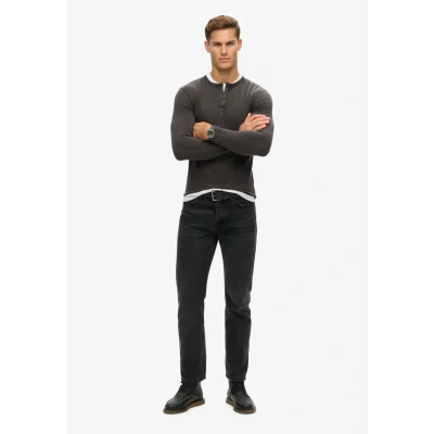 Afbeelding van Superdry Mannen Jersey Grandad top met Lange Mouwen Zwart Grootte: M