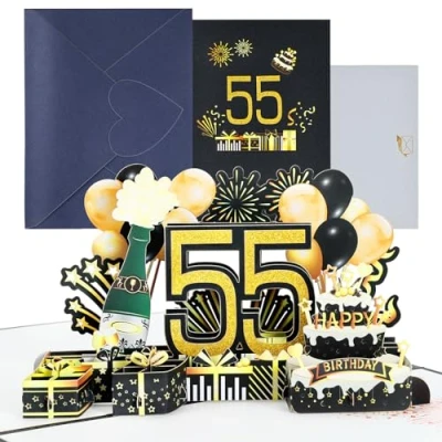 Afbeelding van Joyoldelf Verjaardagskaart voor de 55e pop up wenskaarten, 3D kaart, verjaardagskaarten met envelop vrouwen, moeders, meisjes, mannen, vrienden, romantische cadeaukaart