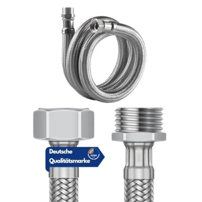 Afbeelding van DVGW geteste flexibele slang 3/8 en 1/2 inch, incl. afdichtingen, aansluitslang armatuurslangverlenging, pantserslang (1/2 inch wartelmoer x buitendraad, 30 cm)