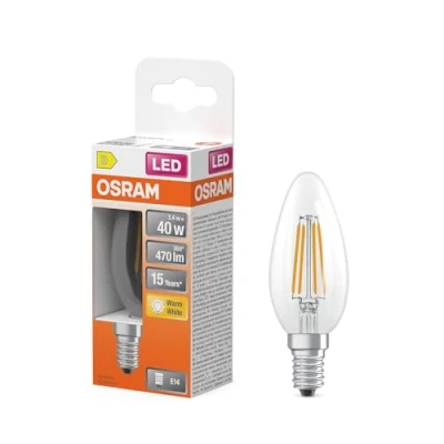 Afbeelding van OSRAM LED lamp Ster kaarsvorm B40 filament, 2700 K warm wit, 3,4 W, E14, helder, 470 lm, 15.000 h, voor kroonluchters en decoratieve armaturen