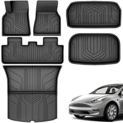 Afbeelding van YITAHOME Tesla model Y Vloermatten complete set, all weather antislip, hoogwandig, 3D waterdichte rubberen matten, antislipmatset, compatibel met 2024, 2023, 2022, 2021, 2020, 6 stuks
