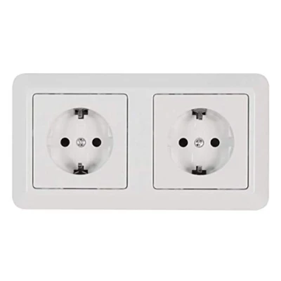 Afbeelding van MC POWER stopcontact, 2 voudig, wandcontactdoos met frame, CUP Beginner 2S, 3 delig, dubbel geaard contact, inbouwstopcontact, wit, gepolijst