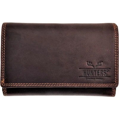 Afbeelding van Portemonnee Dames RFID Protected Anti Donkerbruin Buffelleer Overslag HUNTERS