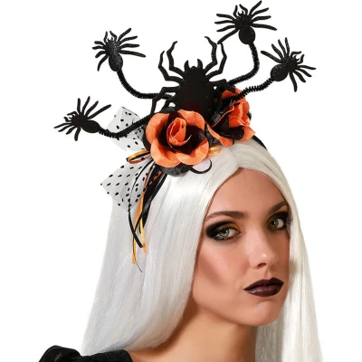 Afbeelding van Halloween/horror verkleed diadeem/tiara spinnen en bloemen  kunststof dames/meisjes Verkleedhoofddeksels