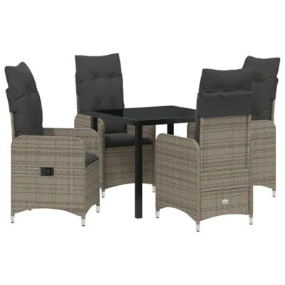 Afbeelding van vidaXL 5 delige Tuin Eettafelset met Kussens Grijs Poly Rattan