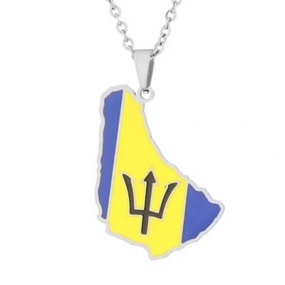 Afbeelding van Ketting Barbados Kaart Zilverkleurig Vlag