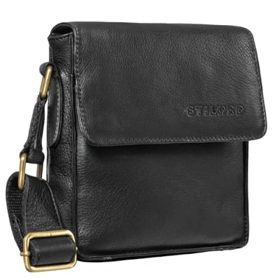 Afbeelding van STILORD &#039;Nate&#039; heren tas leer kleine schoudertas mannen handtas boodschappentas vintage echt leer, Kleur:zwart